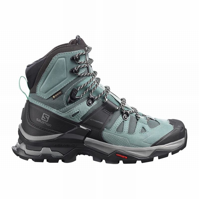 Salomon Singapore Womens Hiking Boots - QUEST 4 GORE-TEX Green/Blue | 20964-GORL